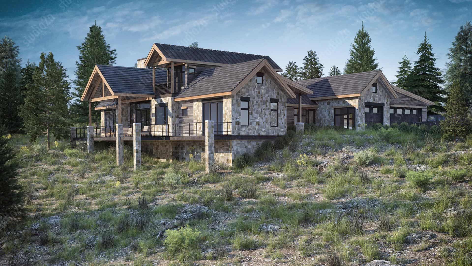 3D rendering exterior Colorado single family residence