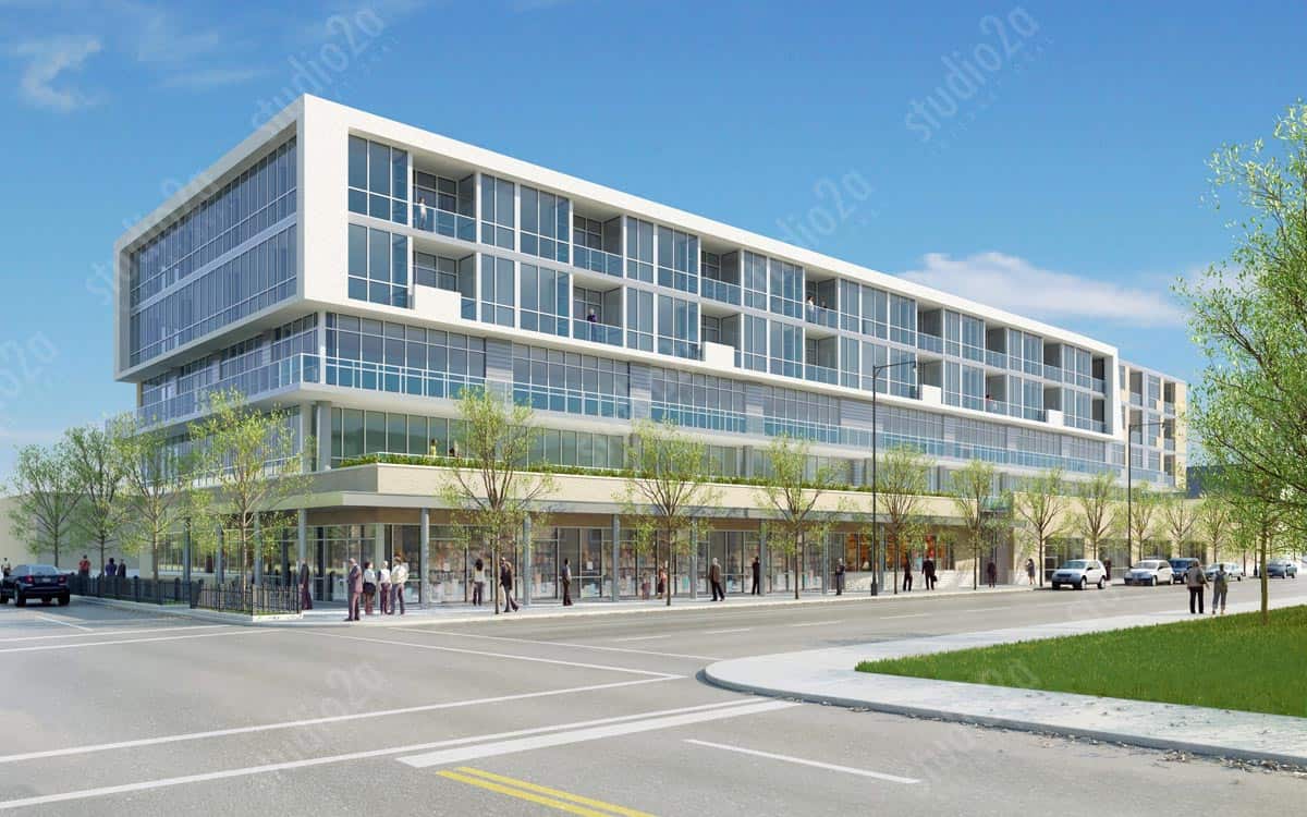 3D exterior architectural rendering west side chicago condo development