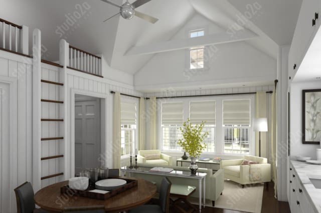 3d architectural rendering interior Nantucket residence
