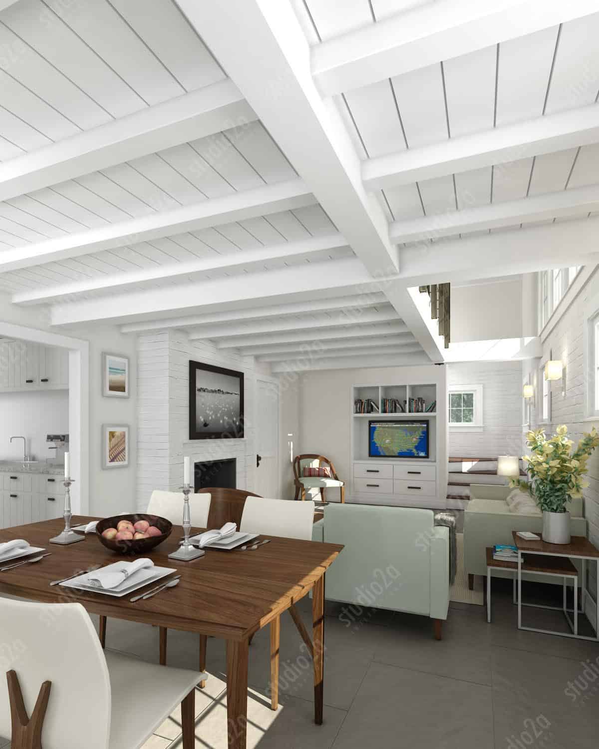 3d architectural rendering interior Nantucket residence