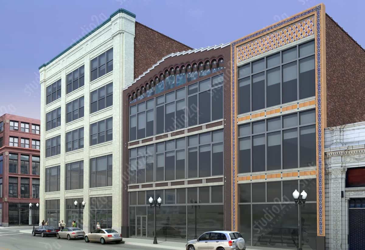 3d exterior rendering South Loop Motor Row Chicago