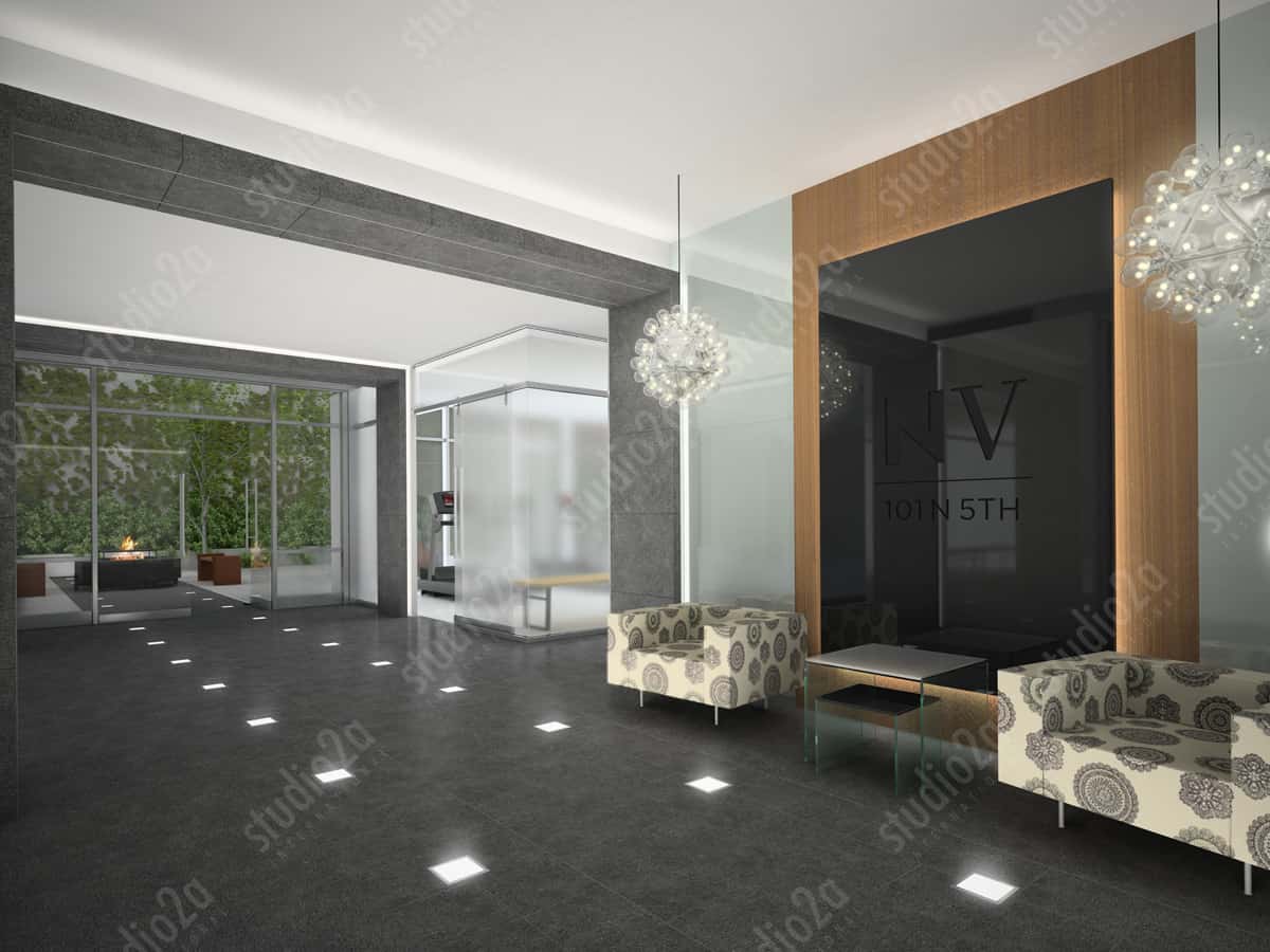 3d rendering interior lobby condo Brooklyn NY