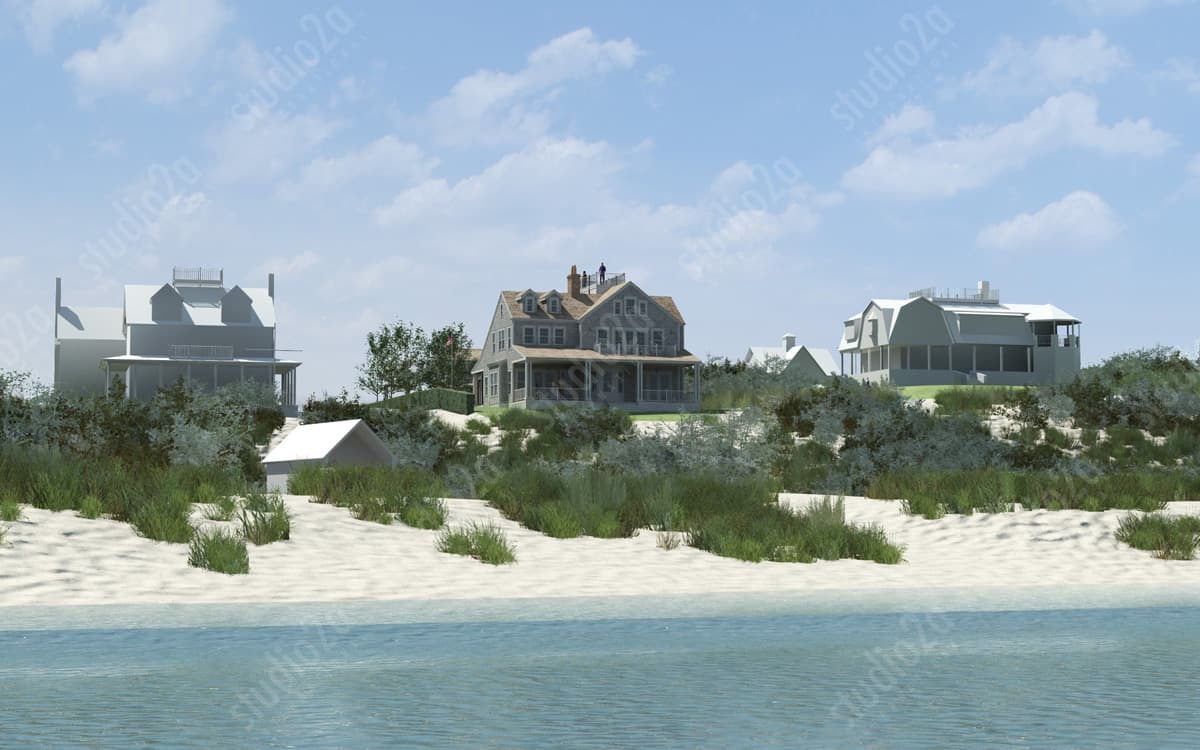 Exterior 3d renderings aerial beach house nantucke