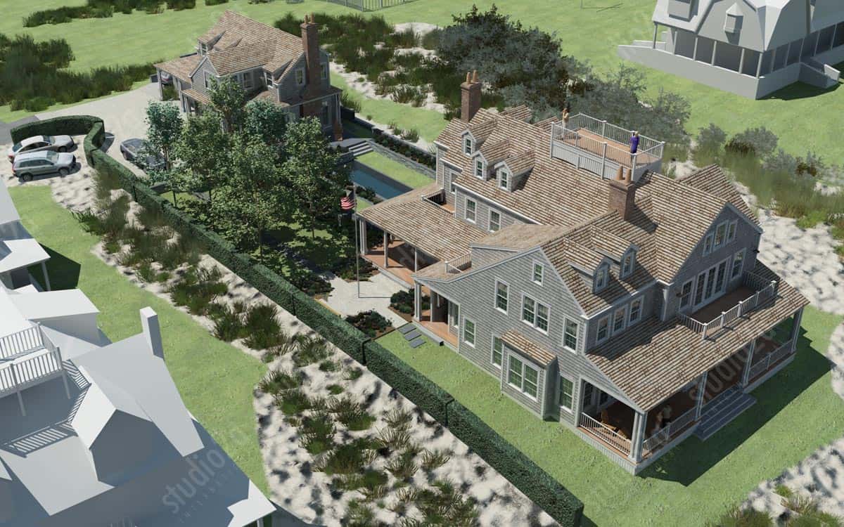 Exterior 3d renderings aerial house nantucke