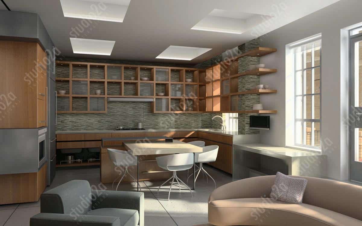 3d rendering penthouse kitchen NYC