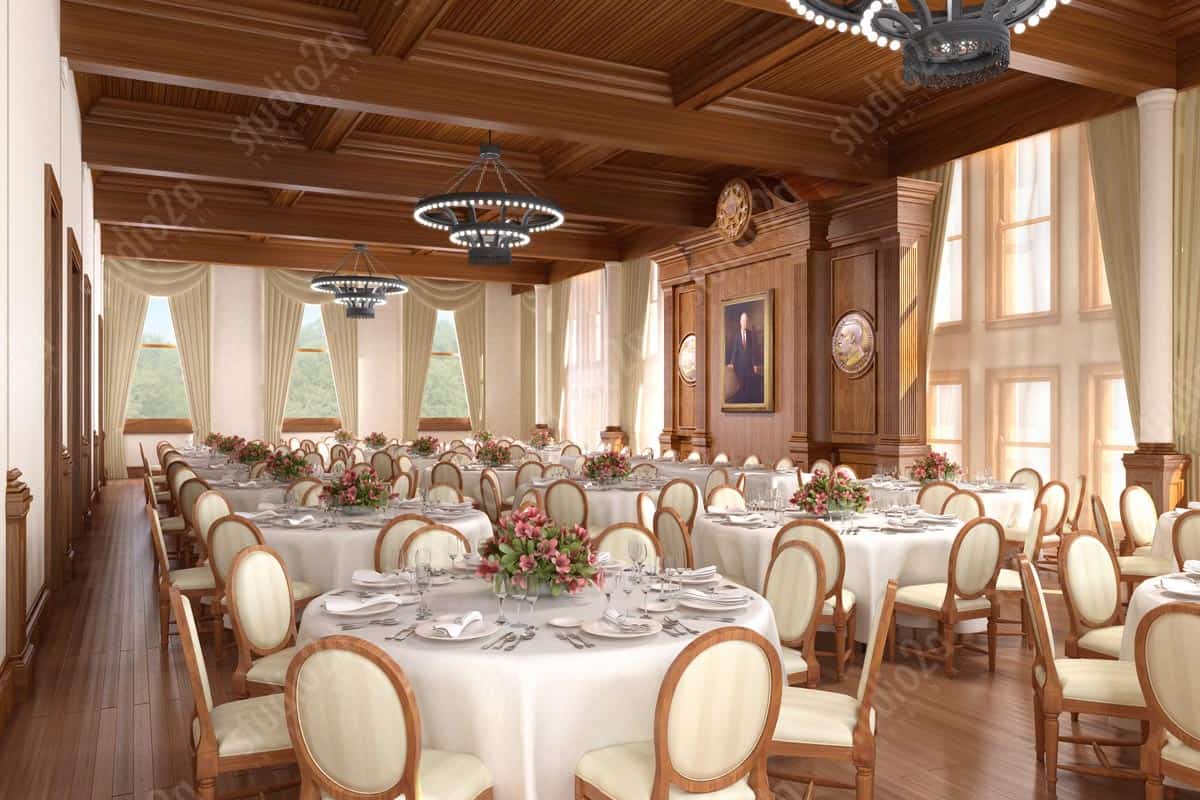 3d interior rendering WFP Banquet Hall Iowa