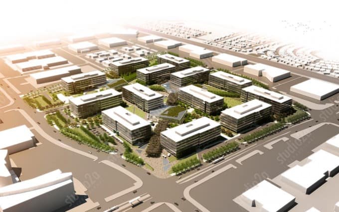 3d architectural rendering aerial yahoo campus